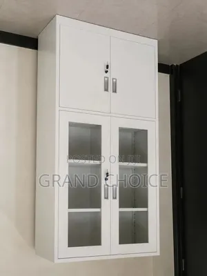 Office Storage Cabinet With Glass Doors & Shelves | Lockable Cabinet