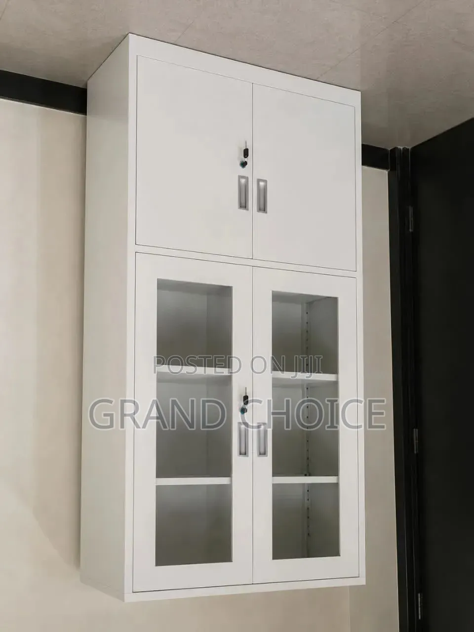 Office Storage Cabinet With Glass Doors & Shelves | Lockable Cabinet