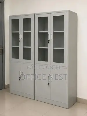 Office Storage Cabinet With Glass Doors & Lockable Shelves – 2 Door