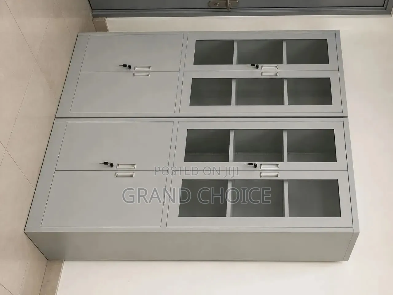 Office Storage Cabinet With Glass Doors & Lockable Shelves – 2 Door
