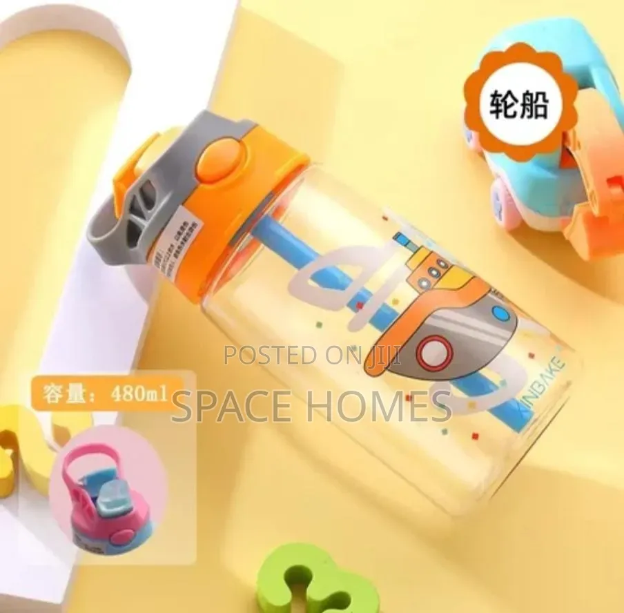 Kids Cartoon Themed Water Bottles With Straws
