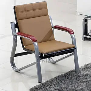 5 Seater Office Reception Sofa : Brown Leather Padded Office Waiting S