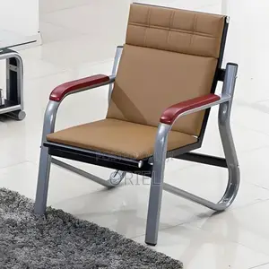 5 Seater Office Reception Sofa : Brown Leather Padded Office Waiting S