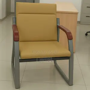 5 Seater Office Reception Sofa : Brown Leather Padded Office Waiting S