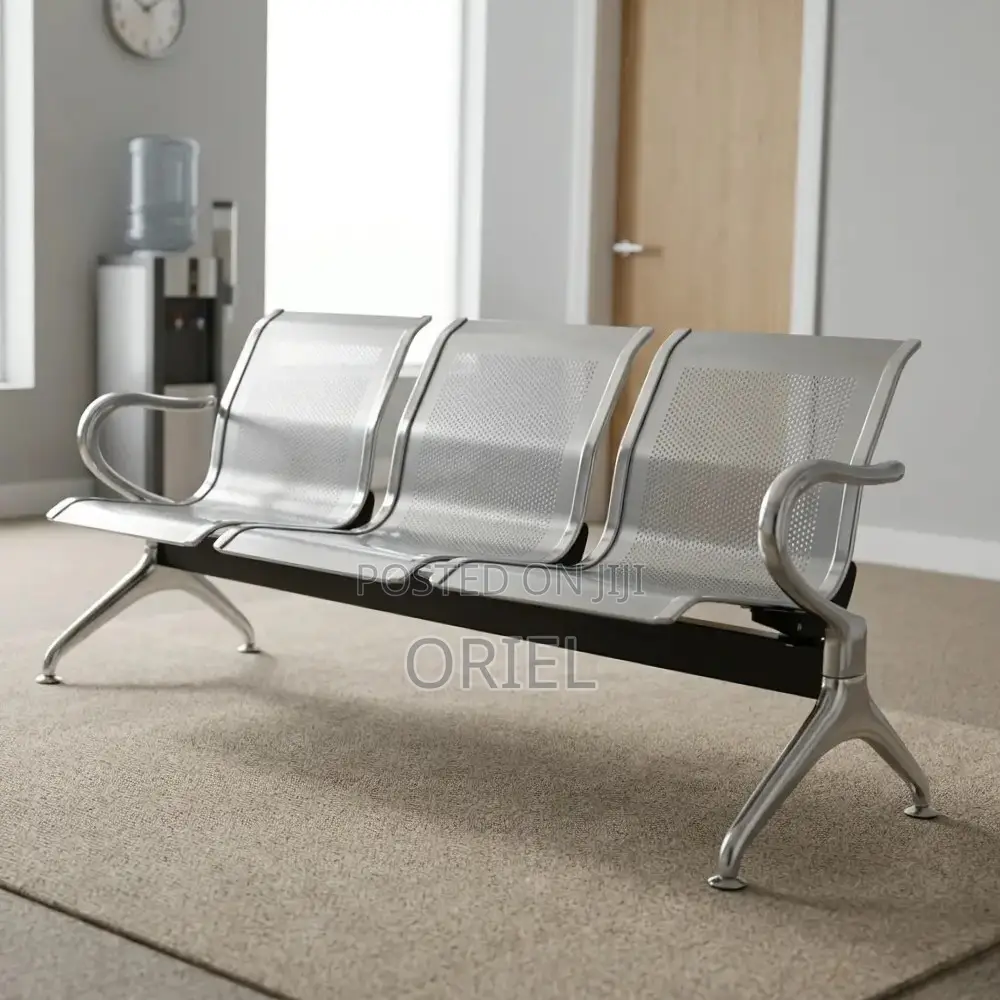 Office Reception Waiting Chair : 3 Seat Metal Modern Steel Bench