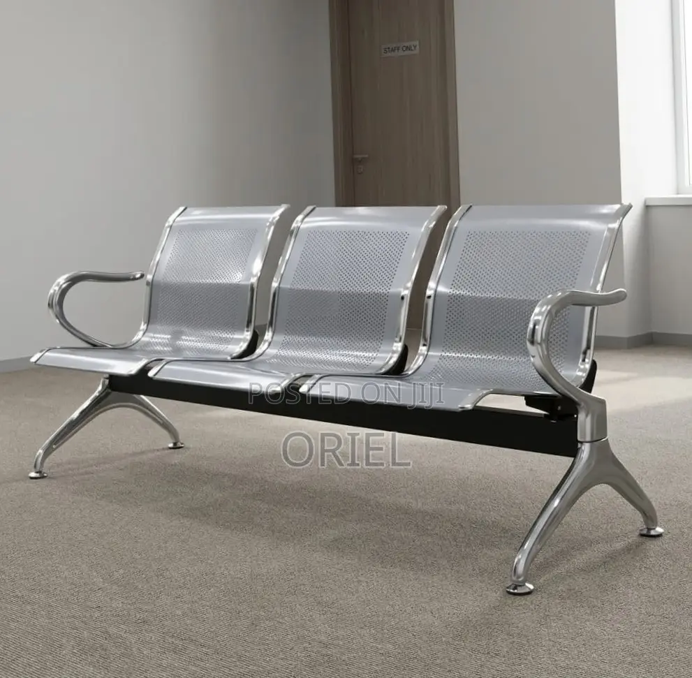 Office Reception Waiting Chair : 3 Seat Metal Modern Steel Bench