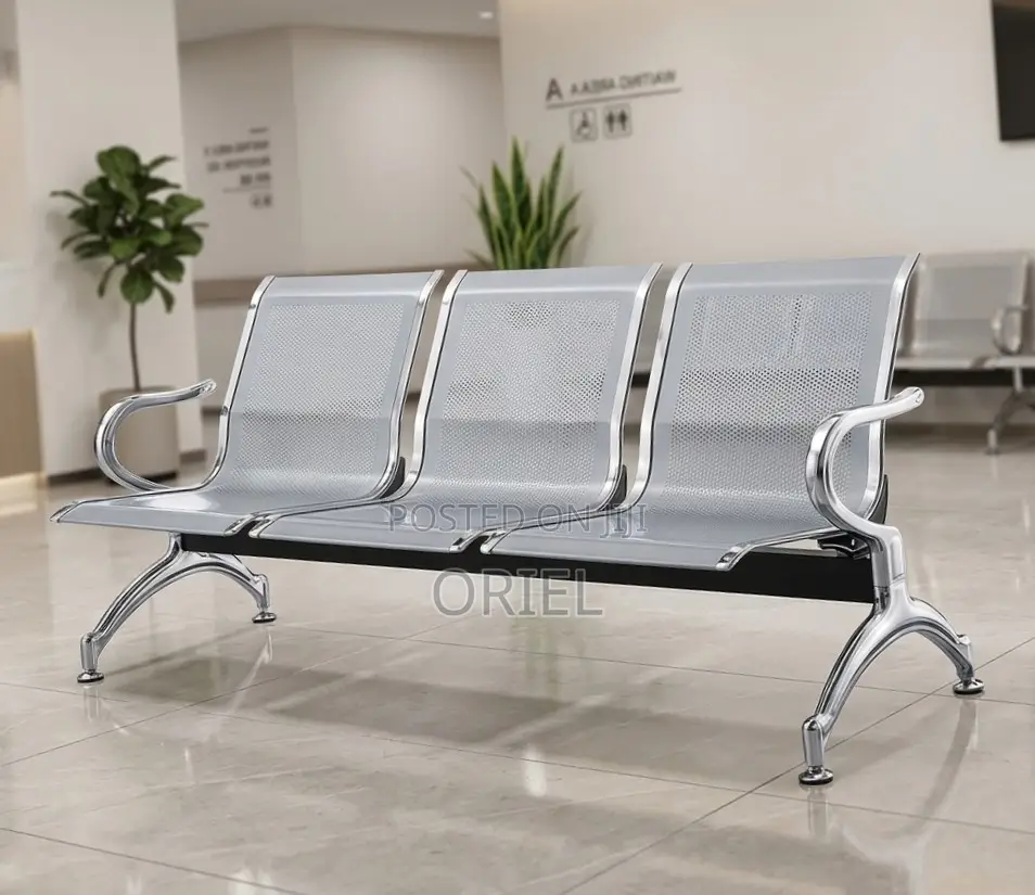 Office Reception Waiting Chair : 3 Seat Metal Modern Steel Bench