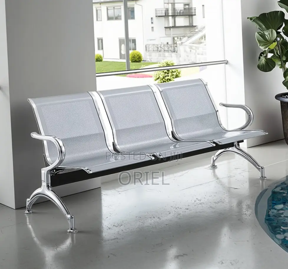 Office Reception Waiting Chair : 3 Seat Metal Modern Steel Bench