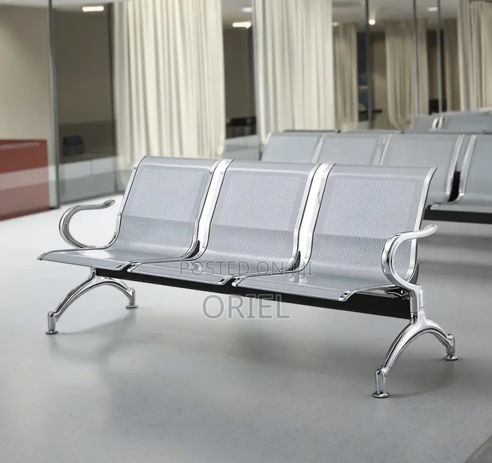 Office Reception Waiting Chair : 3 Seat Metal Modern Steel Bench