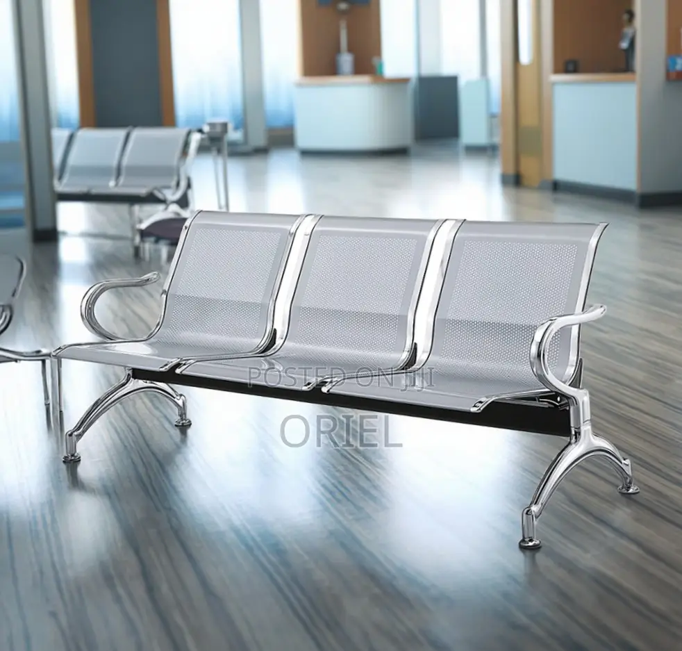 Office Reception Waiting Chair : 3 Seat Metal Modern Steel Bench
