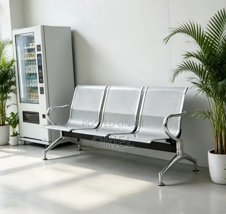 Office Reception Waiting Chair : 3 Seat Metal Modern Steel Bench