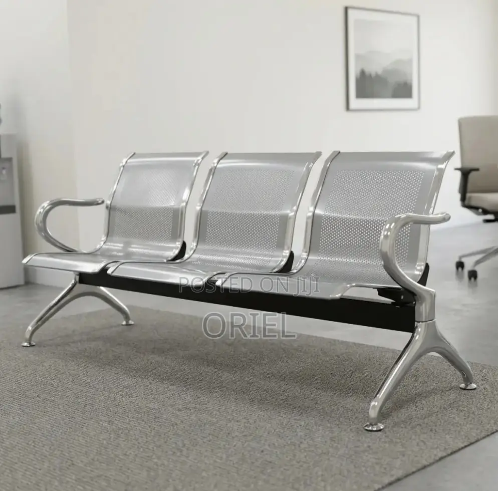 Office Reception Waiting Chair : 3 Seat Metal Modern Steel Bench