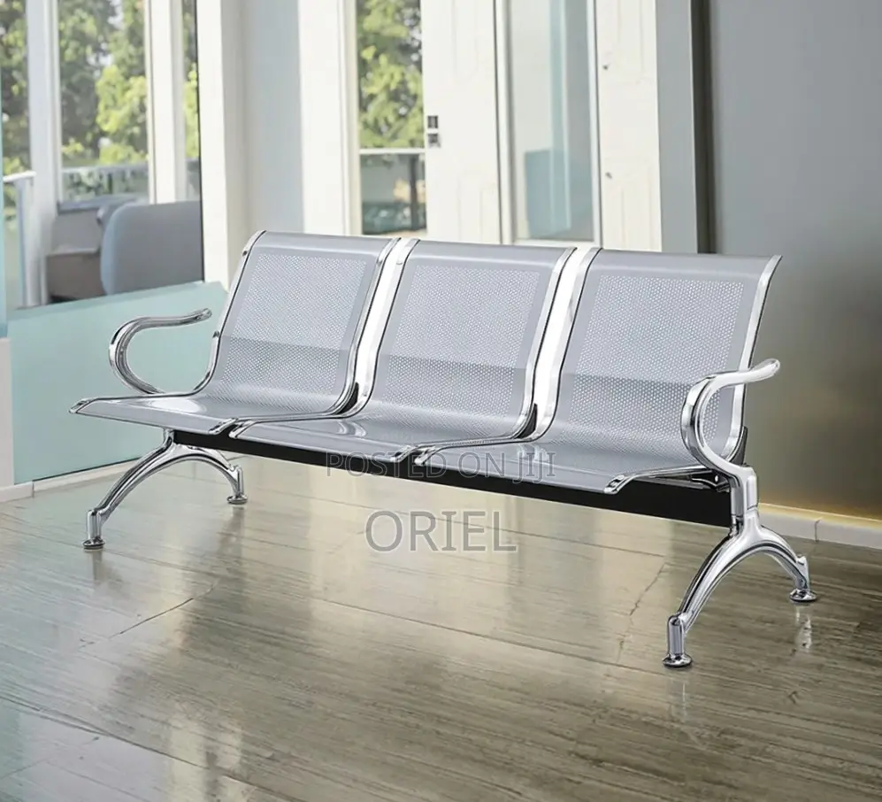 Office Reception Waiting Chair : 3 Seat Metal Modern Steel Bench