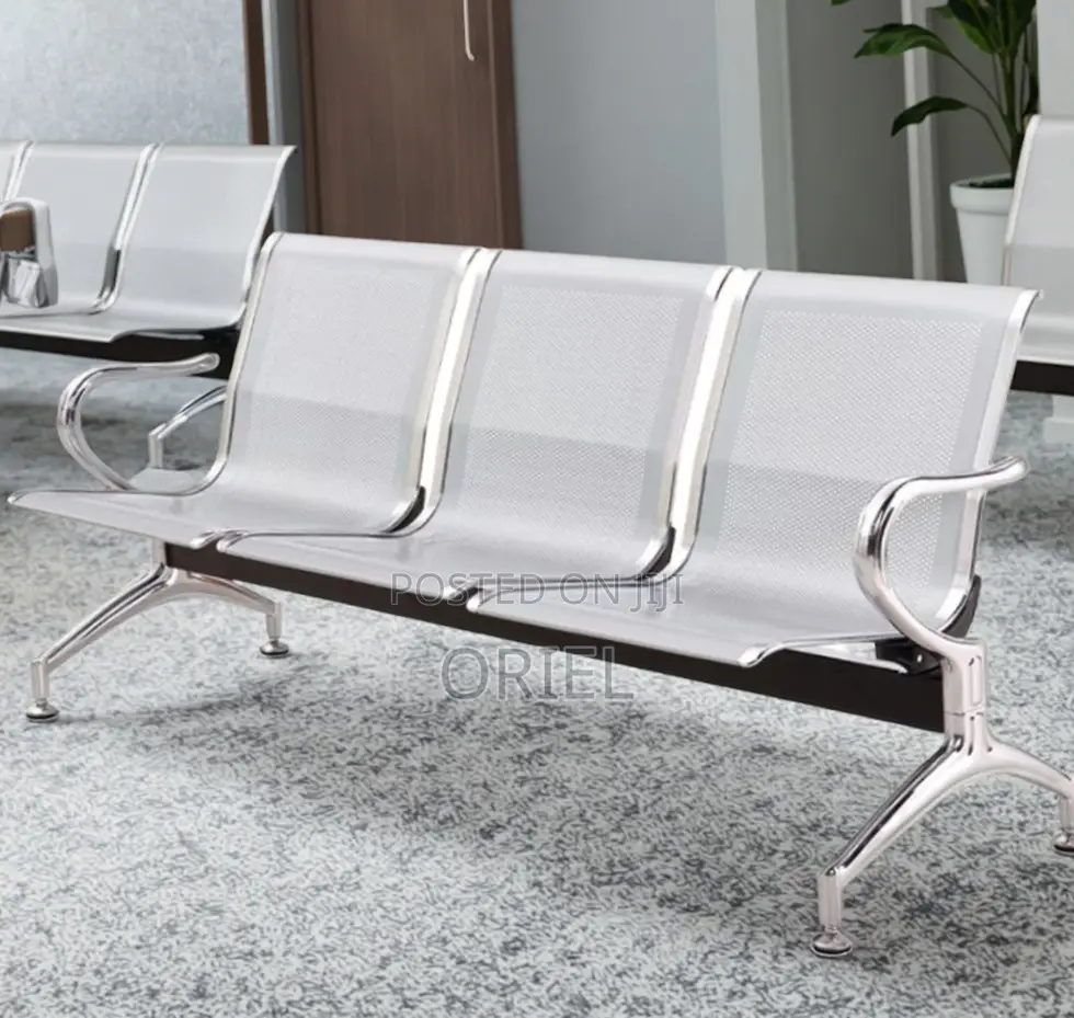 Office Reception Waiting Chair : 3 Seat Metal Modern Steel Bench