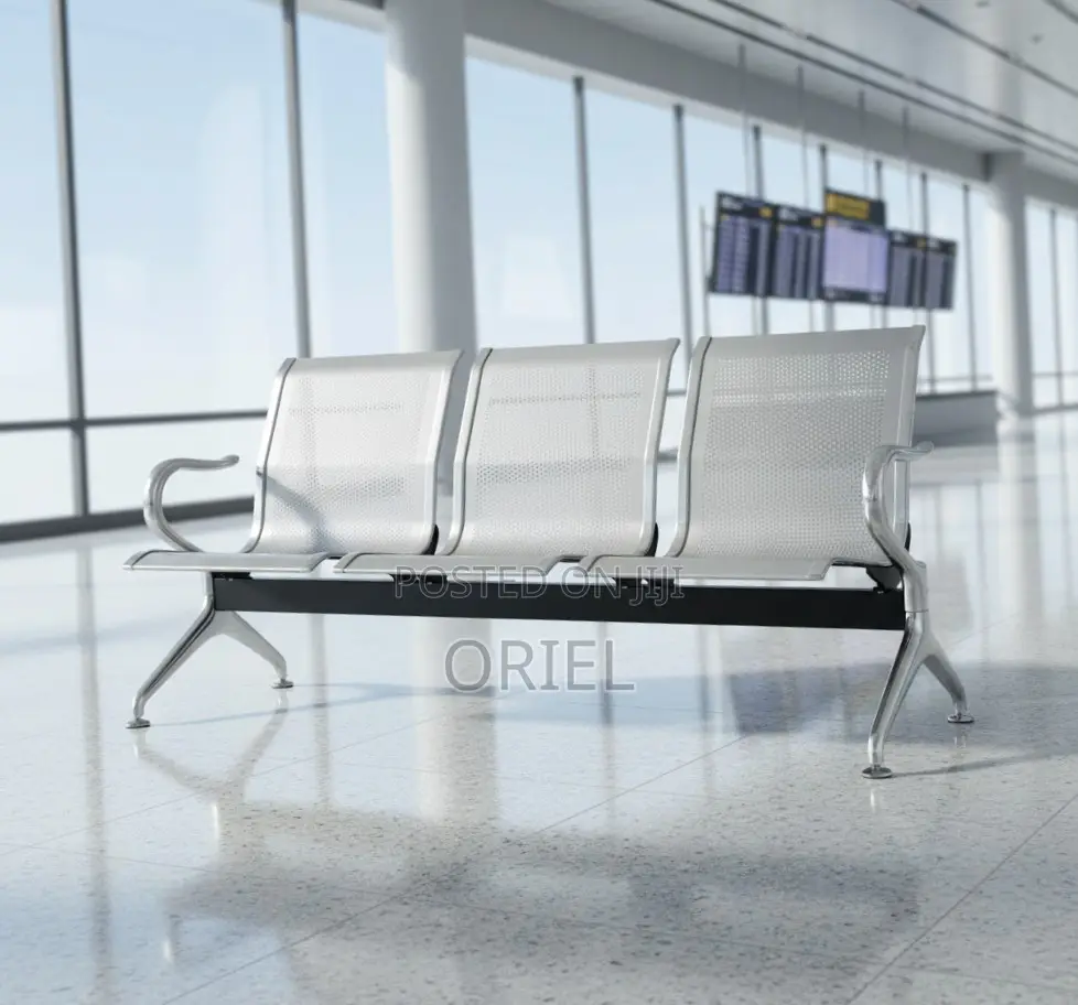 Office Reception Waiting Chair : 3 Seat Metal Modern Steel Bench