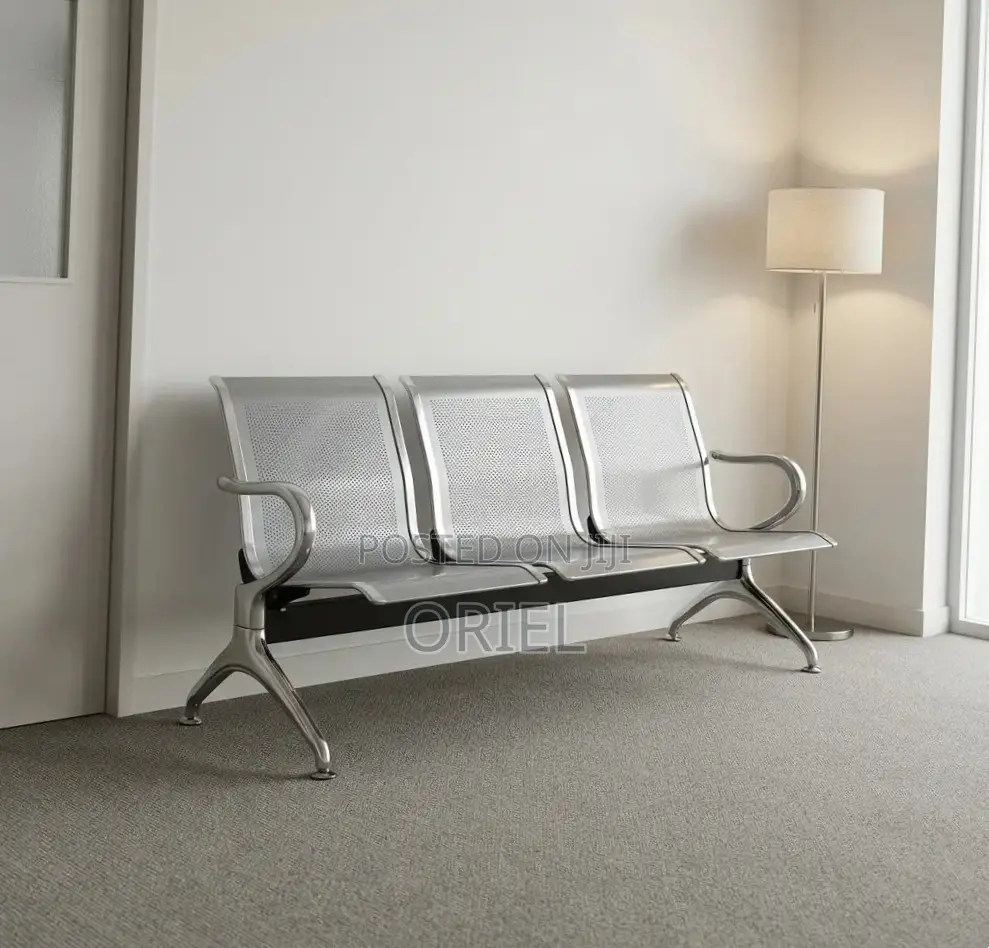 Office Reception Waiting Chair : 3 Seat Metal Modern Steel Bench