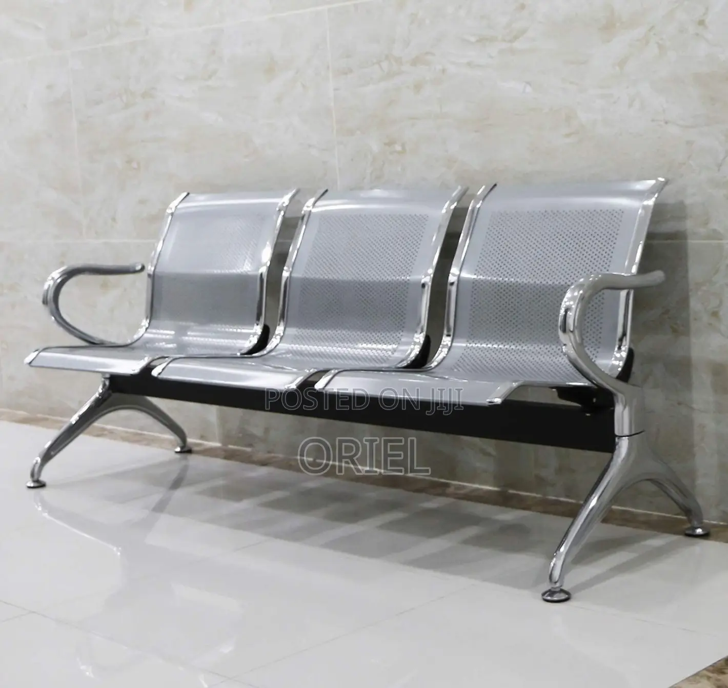 Office Reception Waiting Chair : 3 Seat Metal Modern Steel Bench