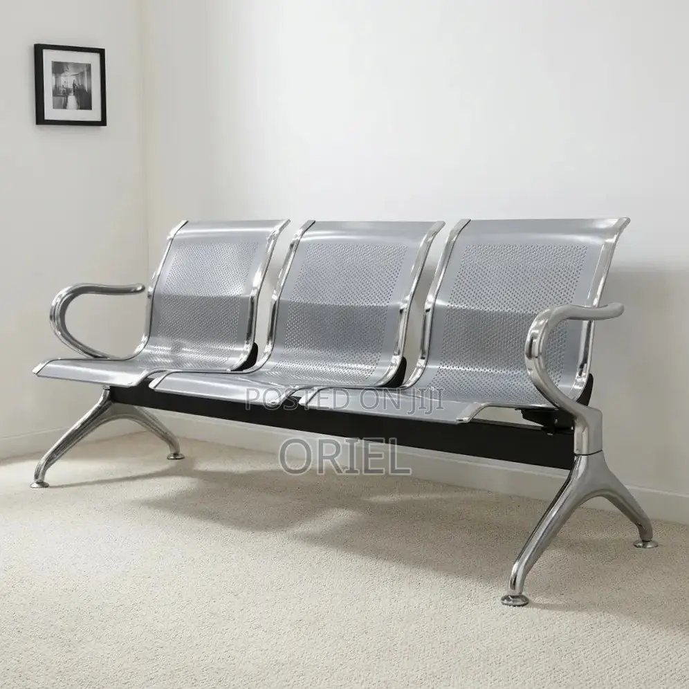 Office Reception Waiting Chair : 3 Seat Metal Modern Steel Bench