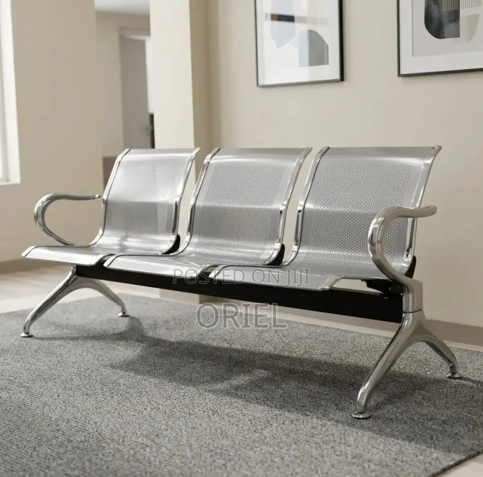 Office Reception Waiting Chair : 3 Seat Metal Modern Steel Bench