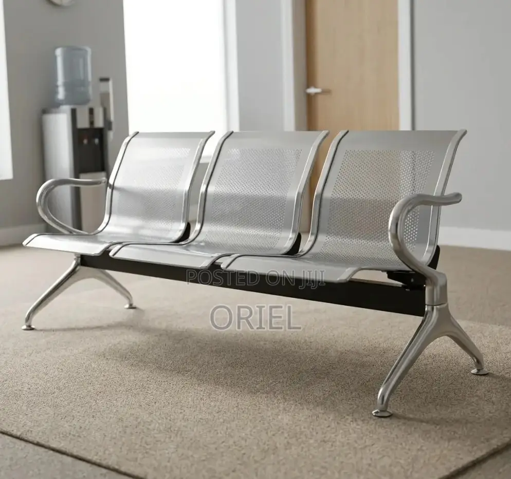 Office Reception Waiting Chair : 3 Seat Metal Modern Steel Bench