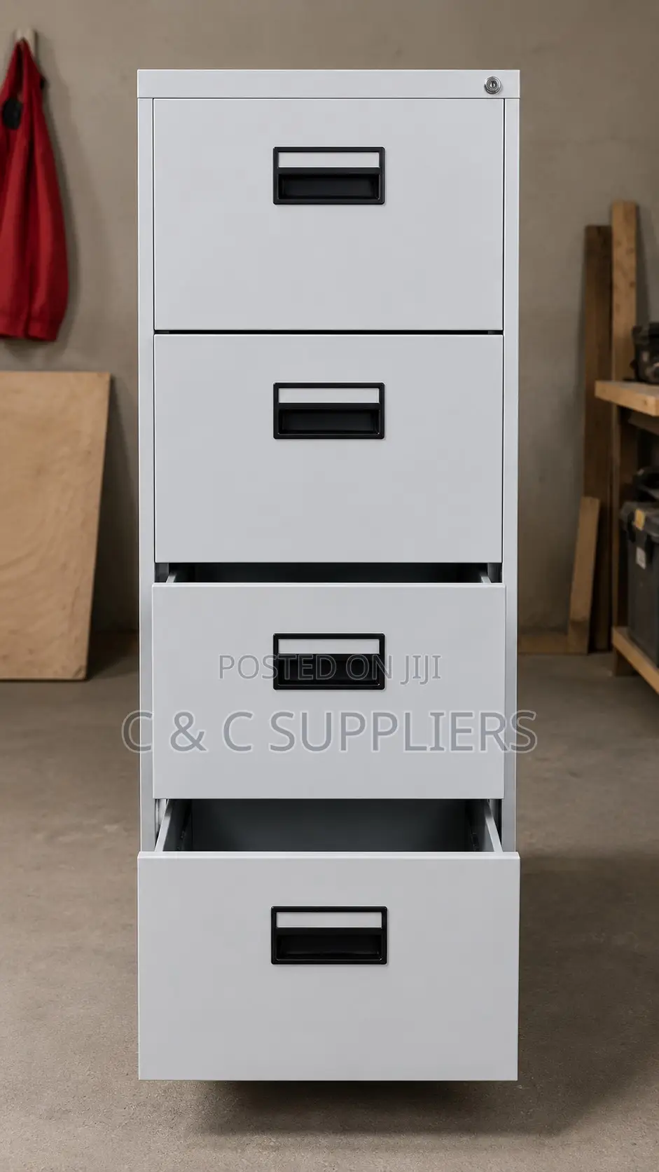 4-Drawer White File Cabinet.