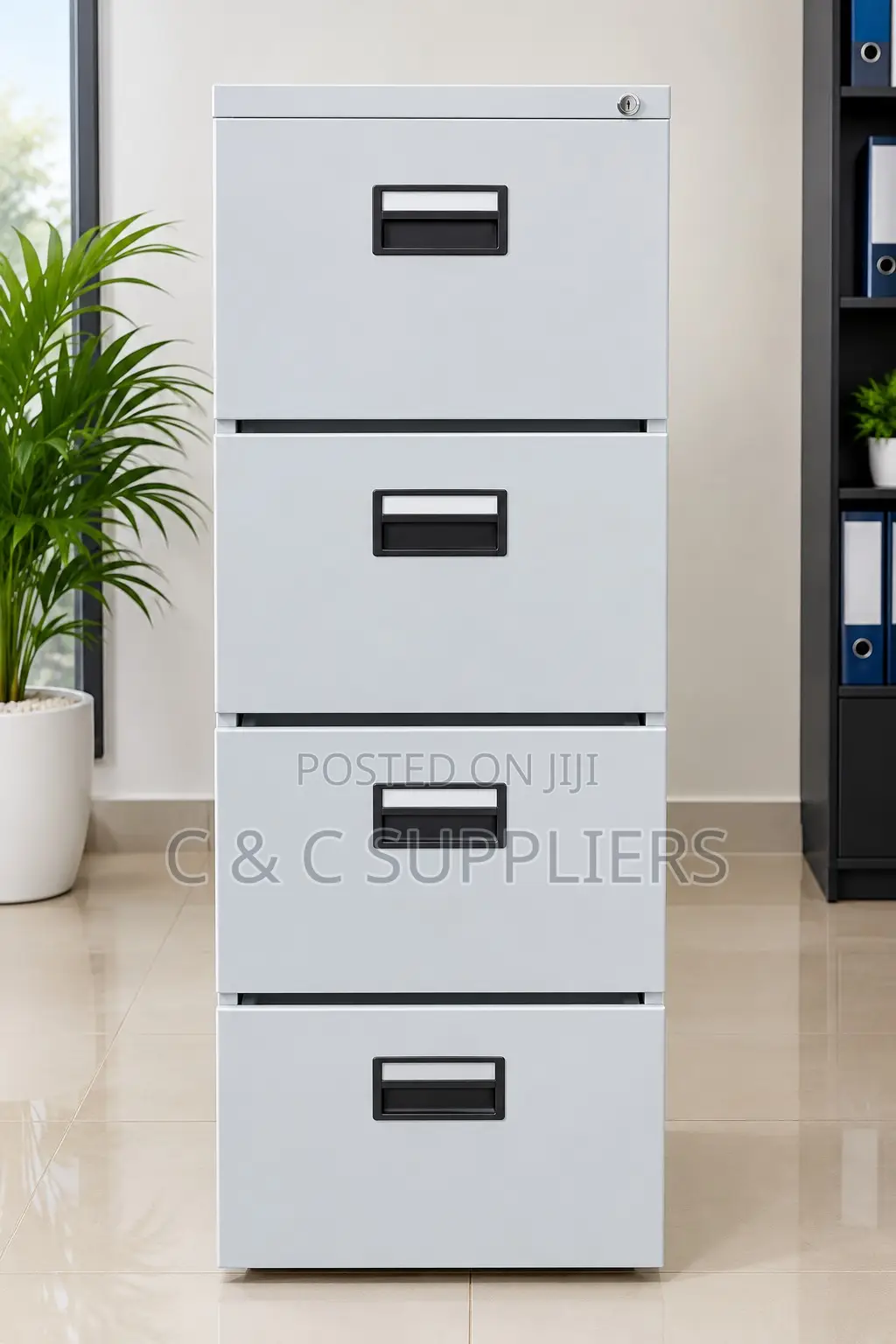 4-Drawer White File Cabinet.