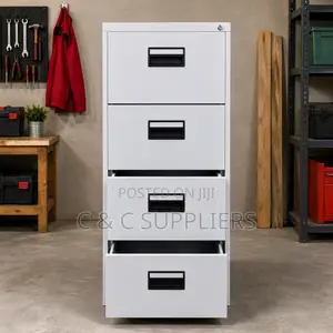 4-Drawer White File Cabinet.