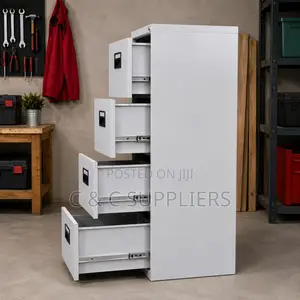 4-Drawer White File Cabinet.