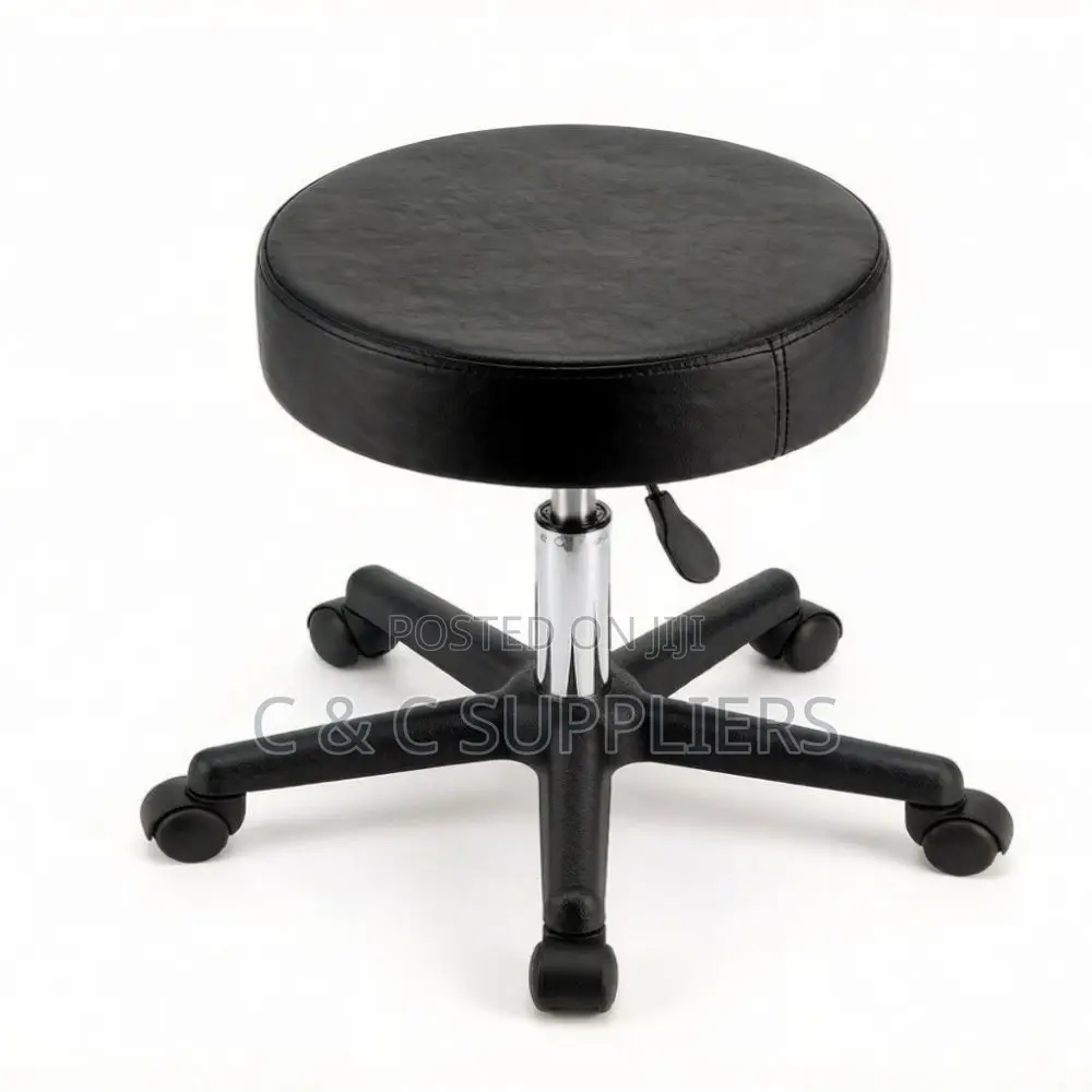 Round Leather Guest Stool.