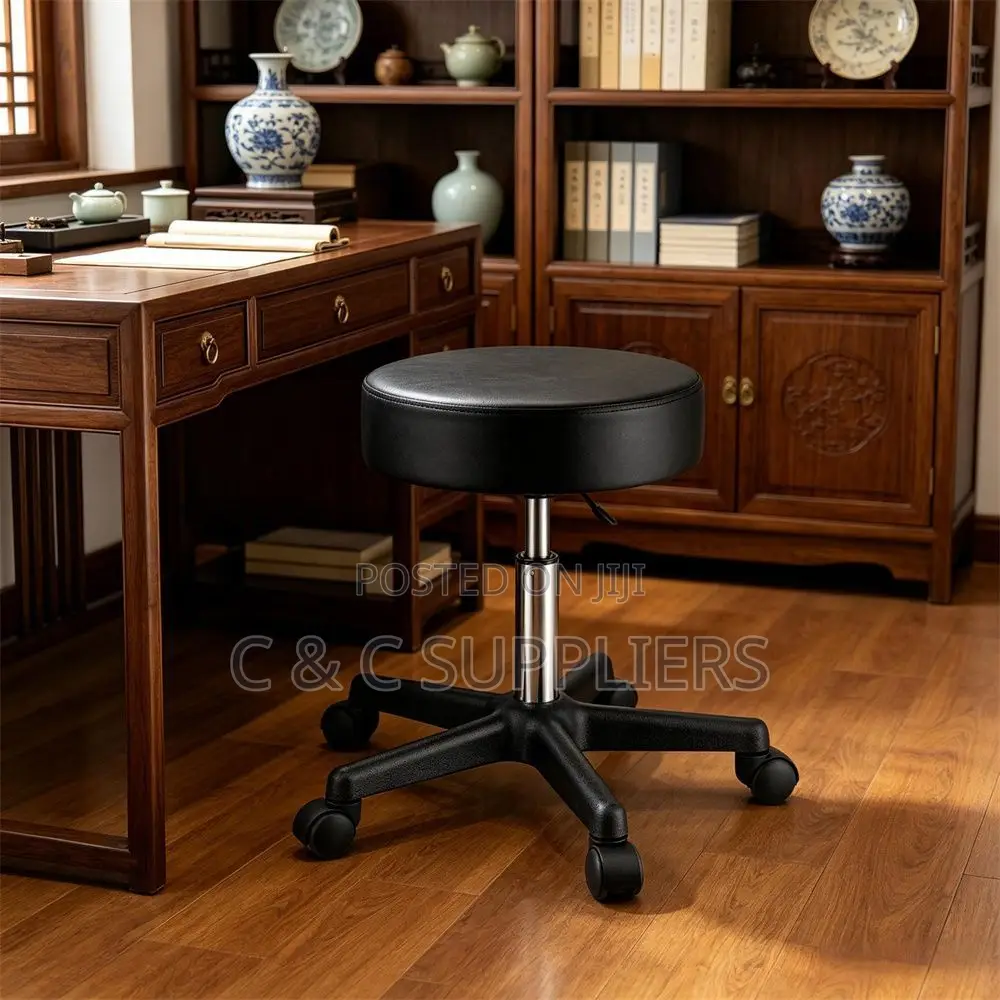 Round Leather Guest Stool.