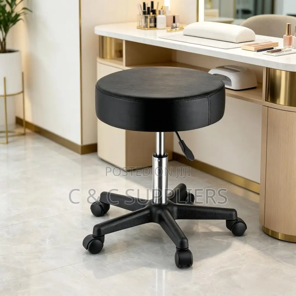 Round Leather Guest Stool.