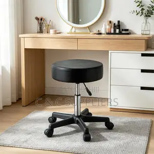 Round Leather Guest Stool.
