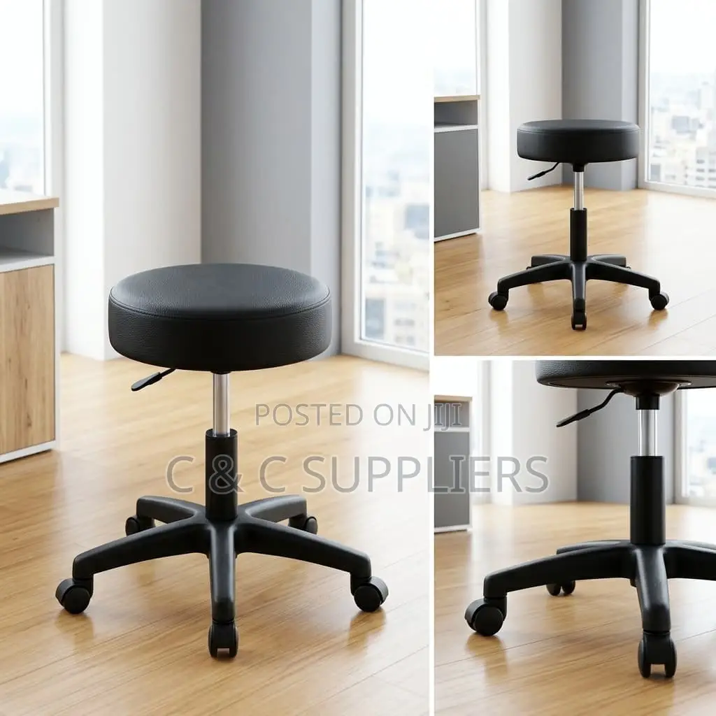 Round Leather Guest Stool.