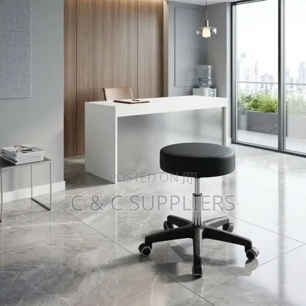 Round Leather Guest Stool.