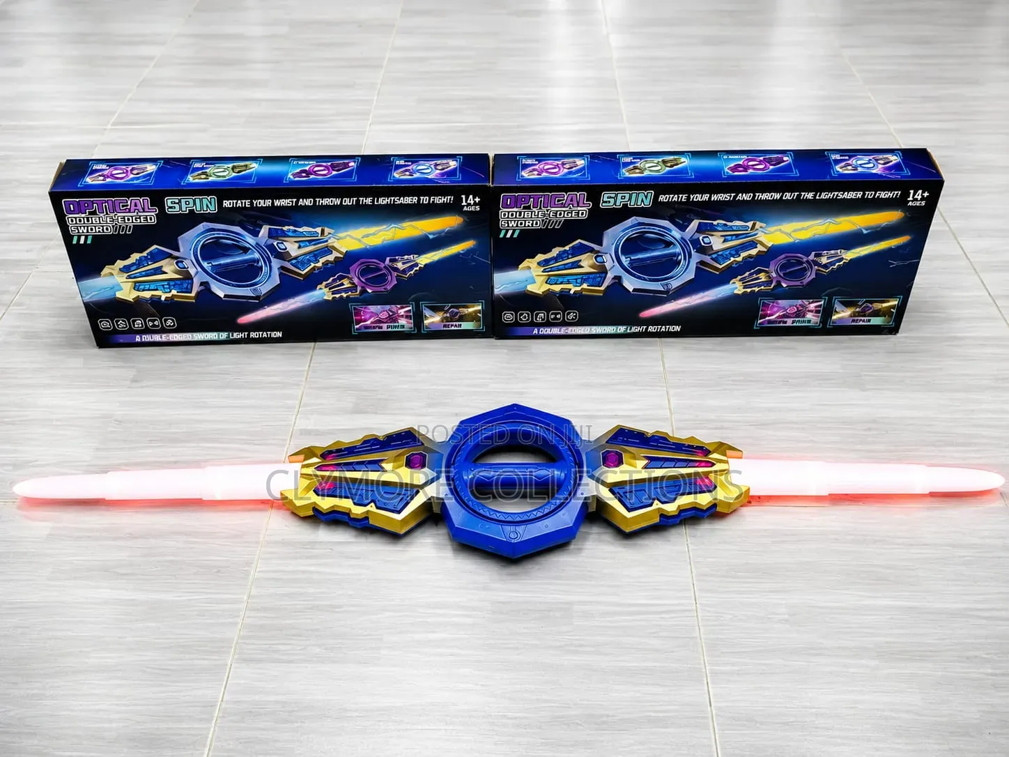 Retractable Optical Spin Double-Edged LED Toy Sword - Rechargeable