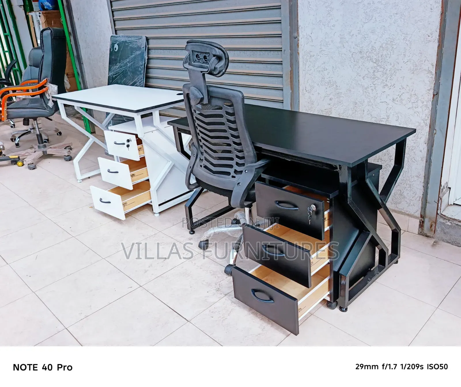Office With Metallic Desk With Grey Lockable Drawer and Chair