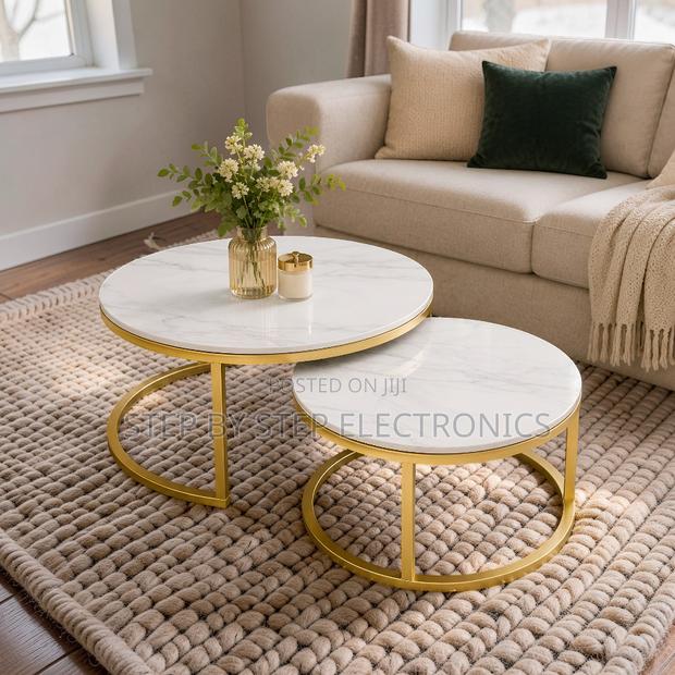 Modern Design Marble Nesting Coffee Table Set With Gold Metal Frame