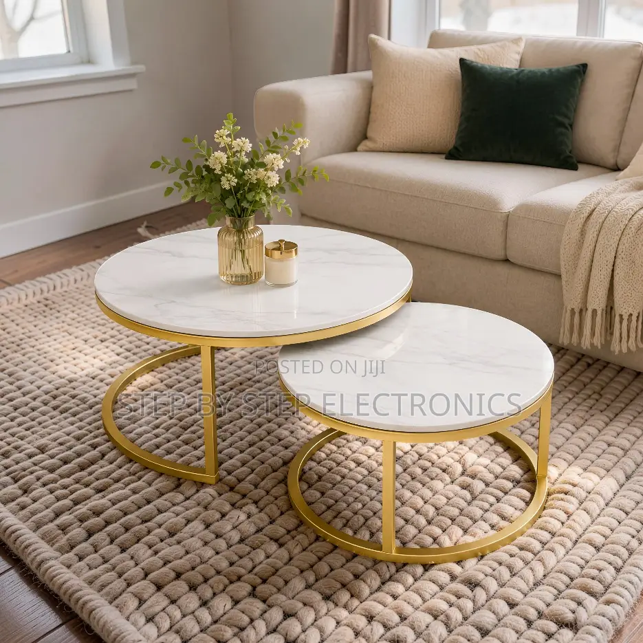 Modern Design Marble Nesting Coffee Table Set With Gold Metal Frame