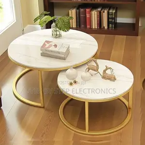 Modern Design Marble Nesting Coffee Table Set With Gold Metal Frame