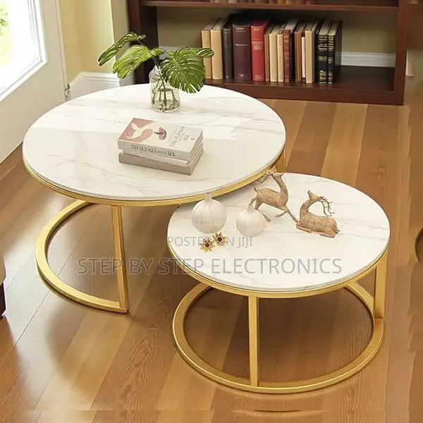 Modern Design Marble Nesting Coffee Table Set With Gold Metal Frame