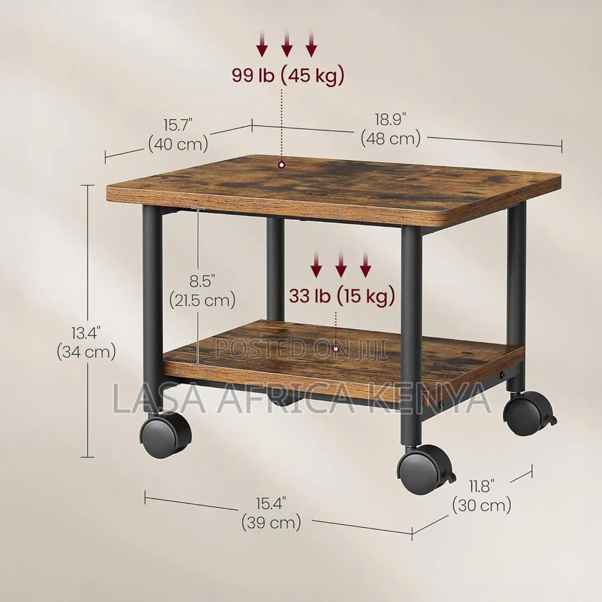 38CM Mobile Printer Stand With Storage Shelf & Locking Wheels