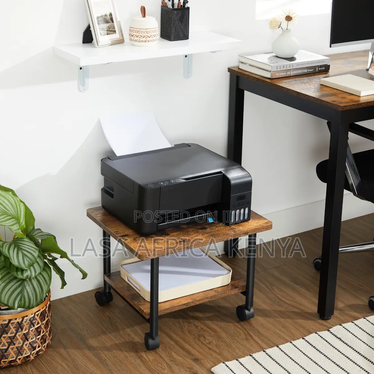 38CM Mobile Printer Stand With Storage Shelf & Locking Wheels