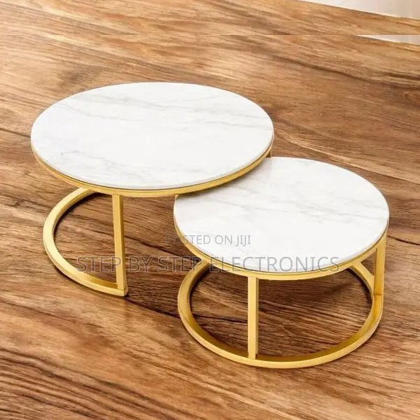 Marble Finish Marble Nesting Coffee Table Set With Gold Metal Frame