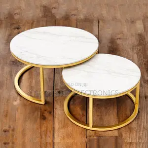 Gold Frame Marble Nesting Coffee Table Set With Gold Metal Frame