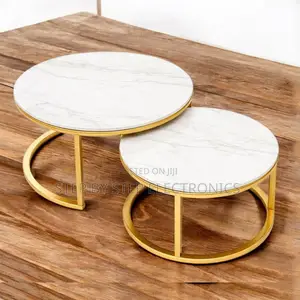 Gold Frame Marble Nesting Coffee Table Set With Gold Metal Frame