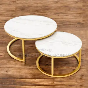Space Saving Marble Nesting Coffee Table Set With Gold Metal Frame