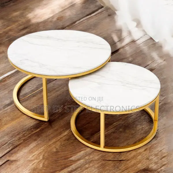 Space Saving Marble Nesting Coffee Table Set With Gold Metal Frame