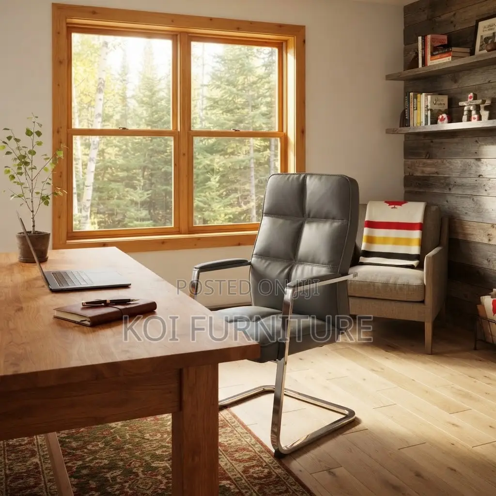 Office Chairs; Gray Executive Office Guest Leather Chair