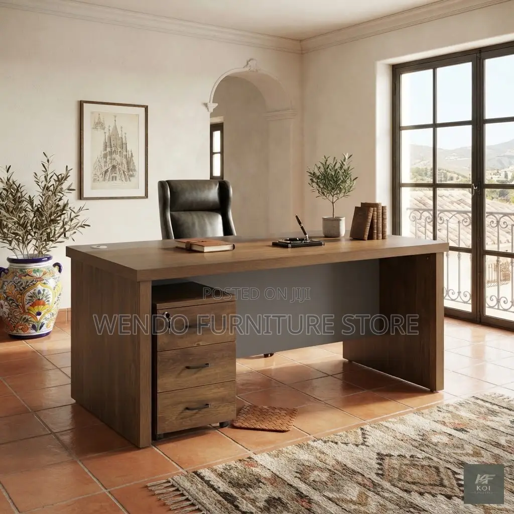 Office Desks; 140CM Executive Office Desk With Side Cabinet