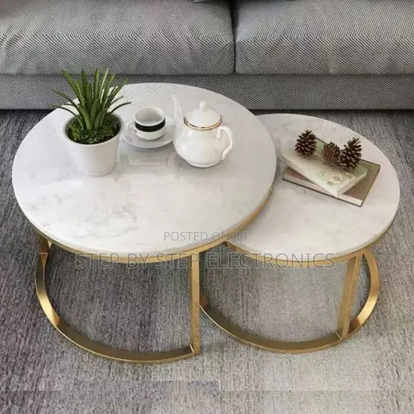 Elegant Style Marble Nesting Coffee Table Set With Gold Metal Frame